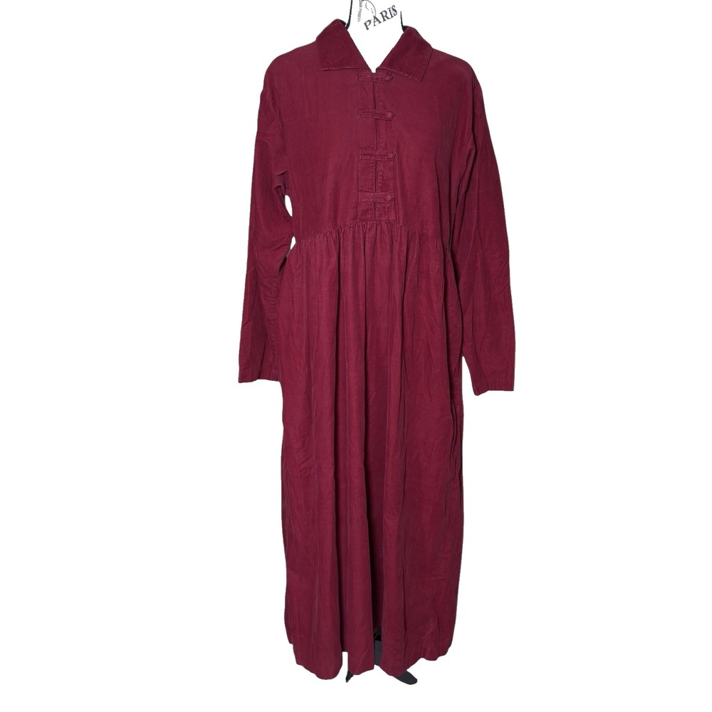 Eddie Bauer Corduroy Dress 14 Red Prairie Cottage‎ Dress Maxi Long Sleeve Button